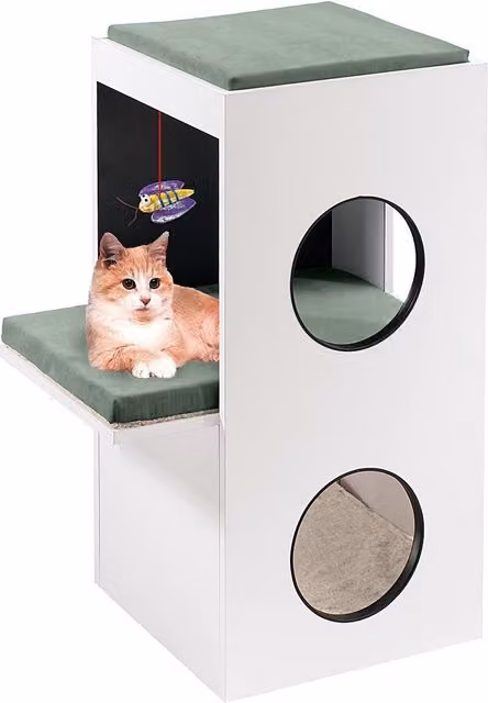 Mueble de madera para gatos Ferplast en color blanco con casita y rascador de sisal, An/P/Al: 40 x 55 x 80 cm