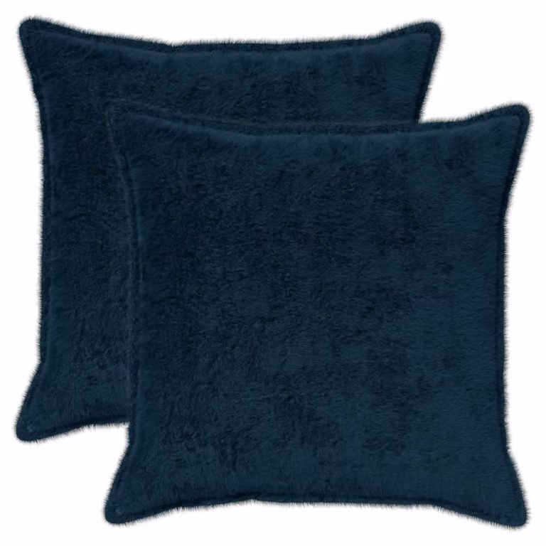 Set de 2 fundas de almohada de pelo sintético vidaXL HOUTEN, color azul marino, 55 x 55 cm