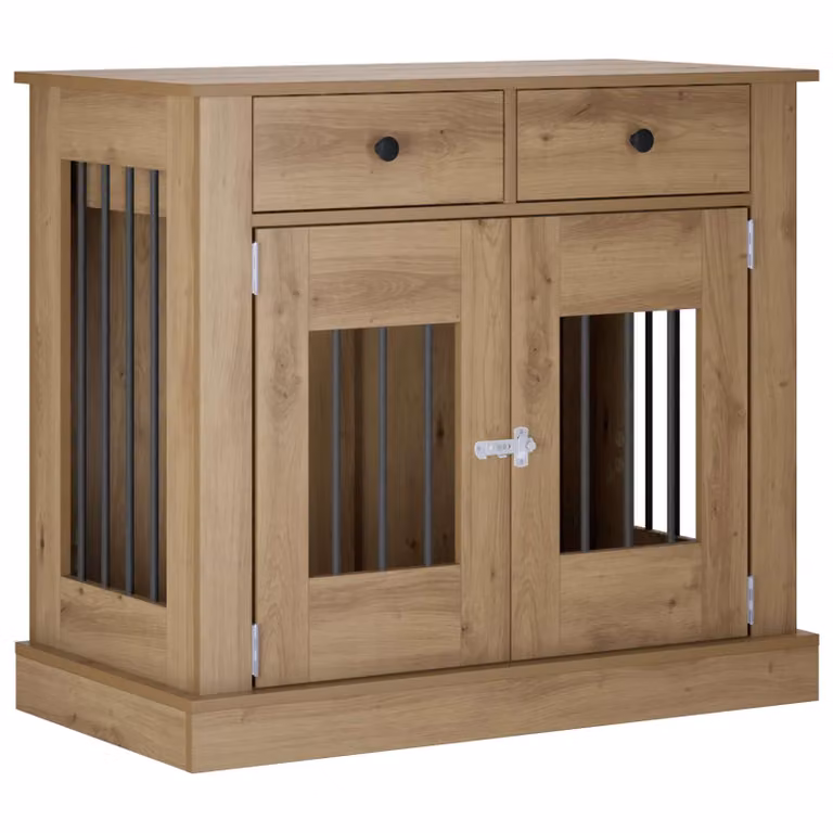 Mueble para jaula de perro vidaXL en color roble marrón, diseño moderno de madera y metal, An/P/Al: 90 x 47,5 x 80 cm