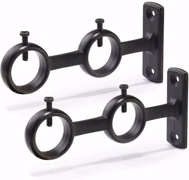 Juego de 2 soportes dobles para barras de cortina XISRENS de aluminio en color negro con ganchos y tornillos