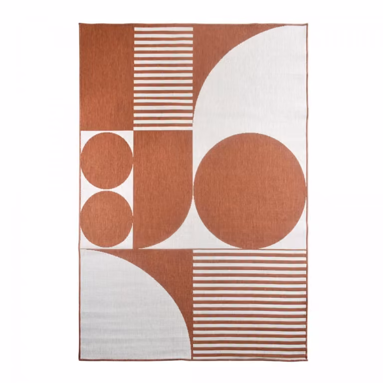 Alfombra de terraza exterior kilim reversible Un amour de tapis en naranja y beige, An/P: 160 x 230 cm