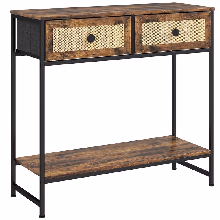 Mesa consola Homcom en estilo rústico marrón con acabado en MDF y metal, An/P/Al: 80 x 30 x 75 cm