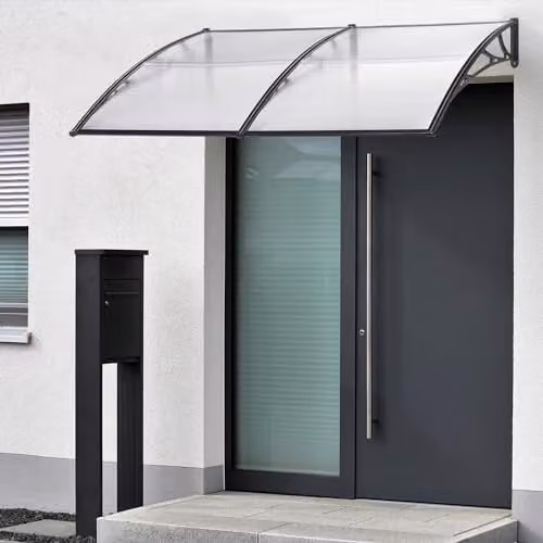 Marquesina para puertas en.casa de policarbonato y aluminio, color transparente y negro, An/P: 200 x 100 cm