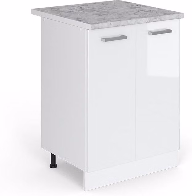Mueble bajo de cocina Vicco R-Line en blanco alto brillo con encimera de mármol An/P/Al: 60 x 60 x 81,6 cm