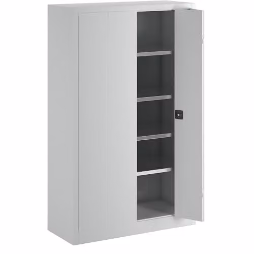 Armario de puertas plegables Certeo en color gris con estantes internos y cerradura, An: 120 cm, P: 50 cm, Al: 195 cm