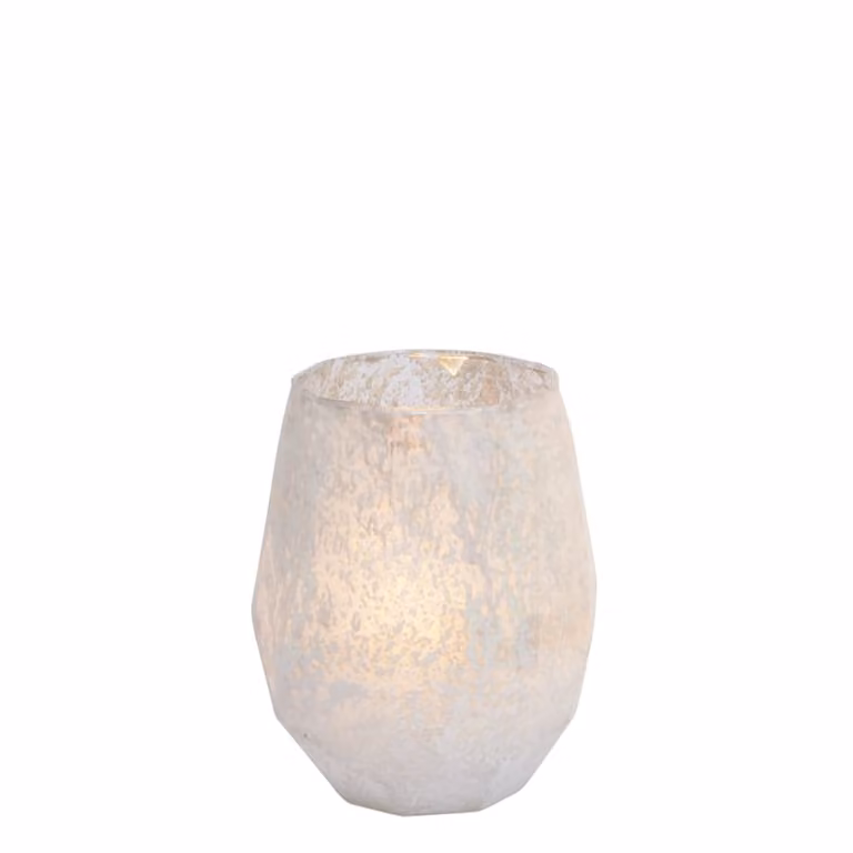 Portavelas decorativo de vidrio Sia Deco estilo escandinavo para tealight, color blanco y rojo, redondo, Altura: 18 cm, Ancho: 13 cm