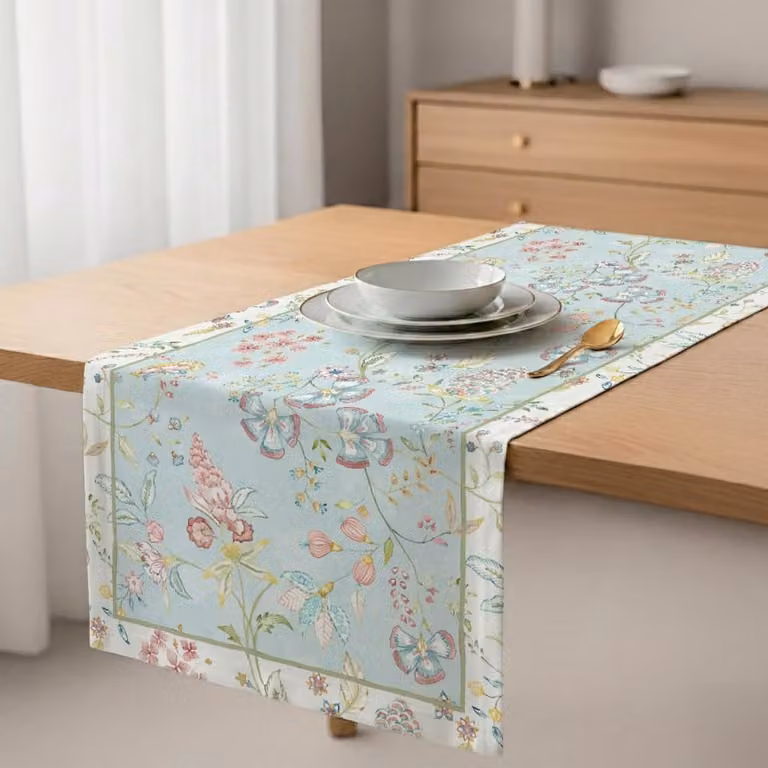 Camino de mesa floral Naf Naf de algodón multicolor y azul An/P: 50 x 150 cm