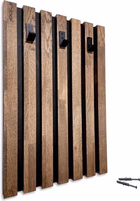Perchero de pared Lamele de Flexistyle en color marrón con acabado mate y diseño industrial de madera y metal, An: 40 cm, Al: 60 cm
