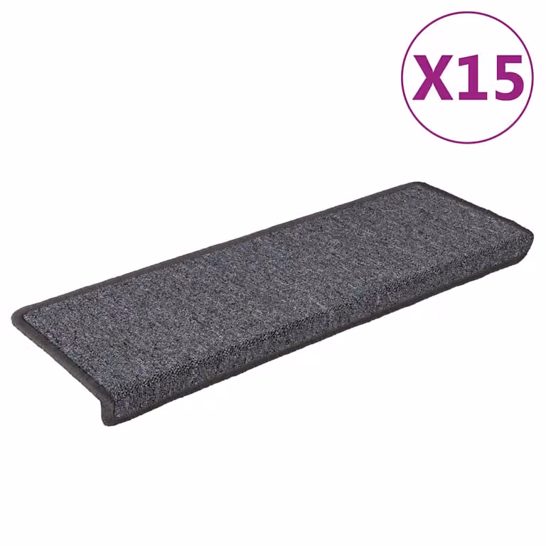 Set de 15 alfombrillas para escaleras vidaXL de polipropileno, color gris, diseño rectangular y moderno, An/P/Al: 65 x 40 x 2,1 cm
