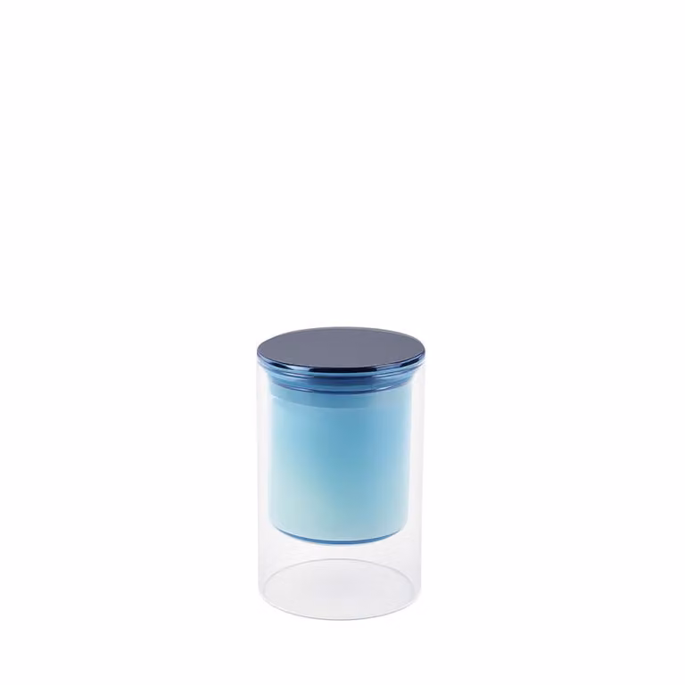 Vela de columna Aulica azul con aroma a madera de cedro, An/P/Al: 7 x 7 x 11,3 cm