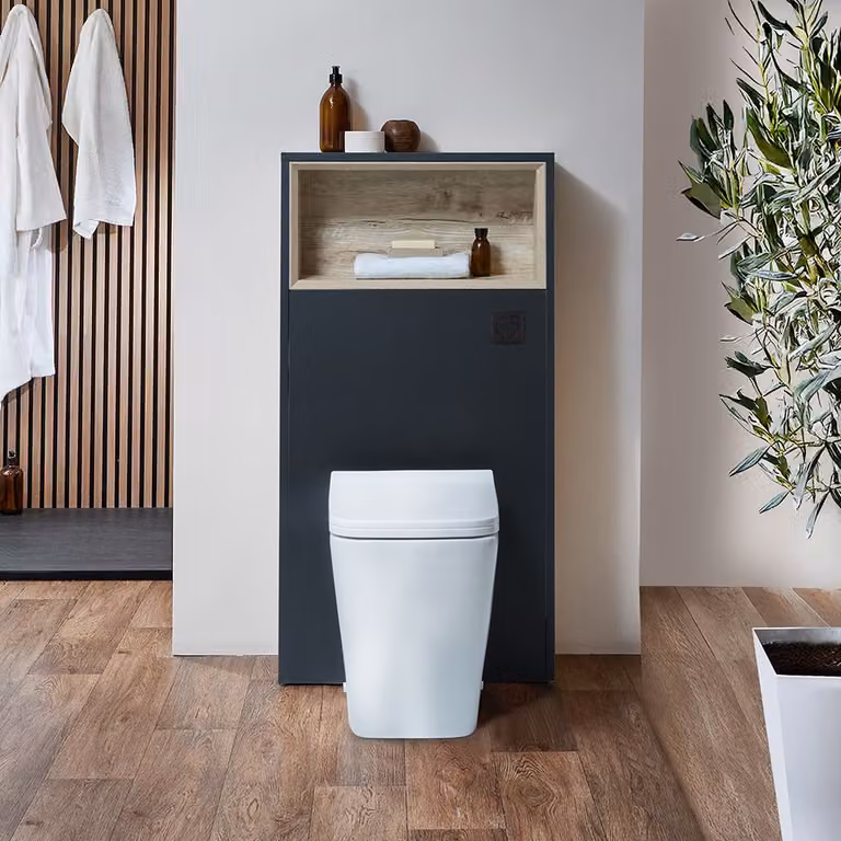 Mueble de WC suspendido Hudson Reed Milton en negro y gris con inodoro de cerámica y botón de descarga, An/P/Al: 60 x 51 x 115 cm