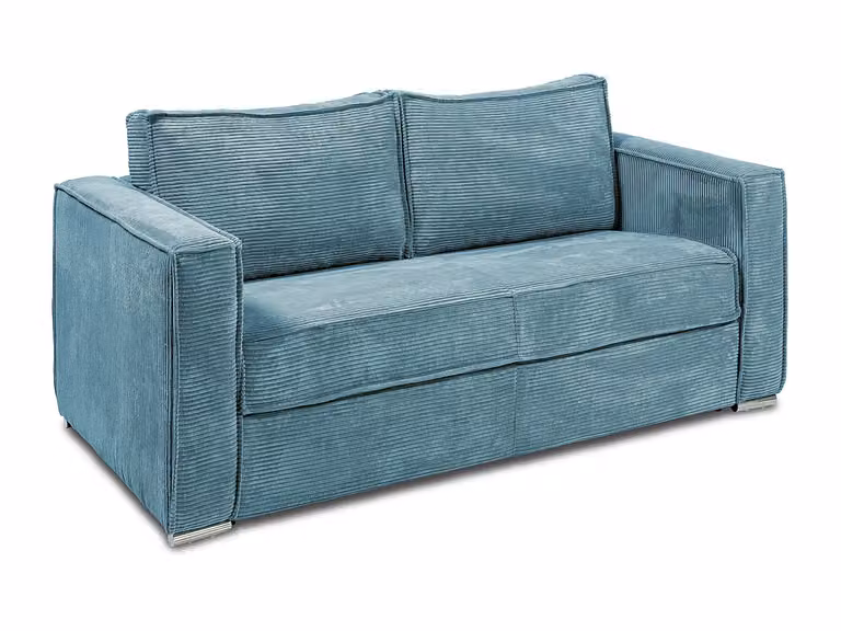 Sofá cama de 4 plazas VENTE-UNIQUE en pana color turquesa con apertura italiana, somier de láminas de 160 cm de ancho y colchón viscoelástico de 22 cm modelo LORETO