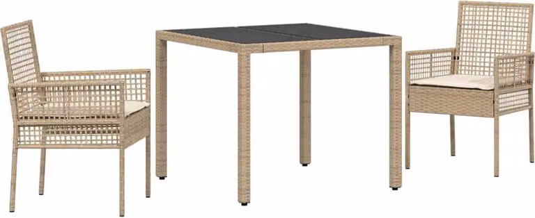 Conjunto de comedor de jardín Syfax de 3 piezas en ratán sintético y cristal color beige