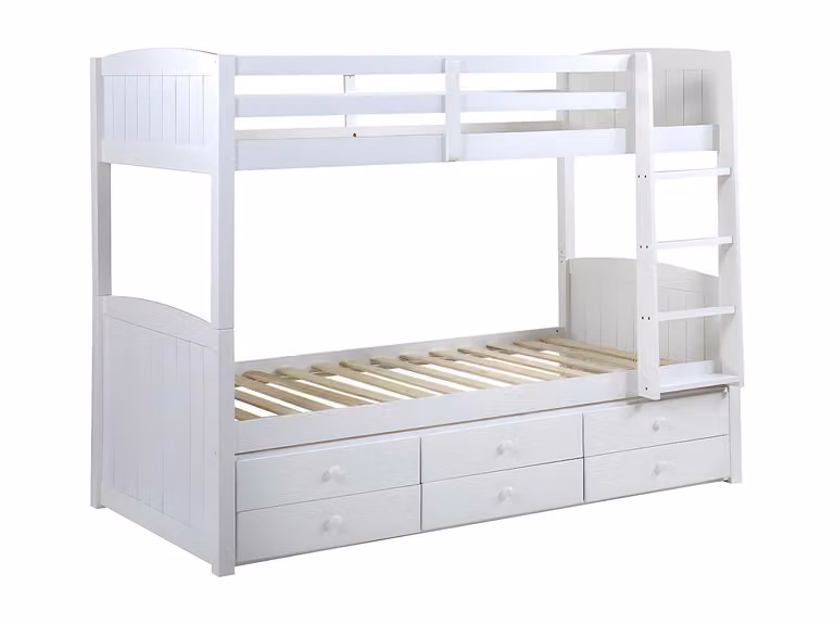 Cama litera separable ANCHISE de madera de pino con cajones, color blanco, An/P/Al: 190 x 90 x 155 cm