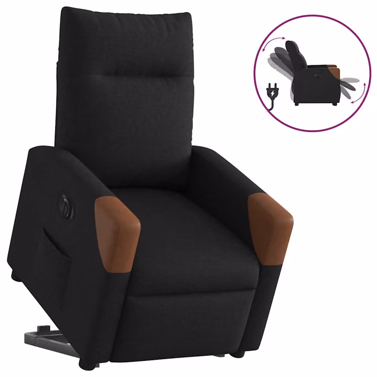 Sillón eléctrico reclinable y elevable vidaXL en tela color negro con reposabrazos para mayores