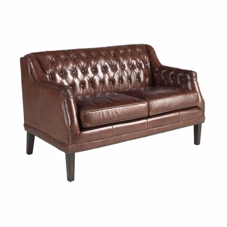 Sofá Chesterfield de 2 plazas Angel Cerda en piel marrón con estructura de madera de pino