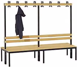 Banco para vestuarios con respaldo por ambos lados de listones CERTEO en color negro y multicolor, An/P/Al: 200 x 41,5 x 76 cm