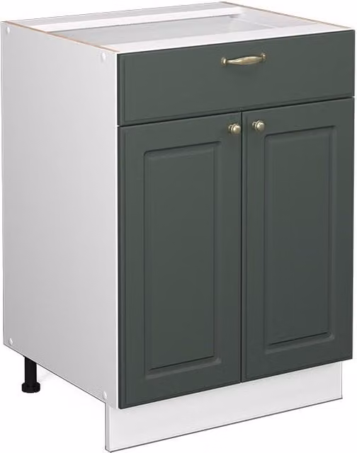 Mueble bajo de cocina Vicco Fame-Line estilo casa de campo en verde, dorado y blanco con cajón y puertas con cierre suave, An: 60 cm, Al: 82 cm, P: 51,6 cm