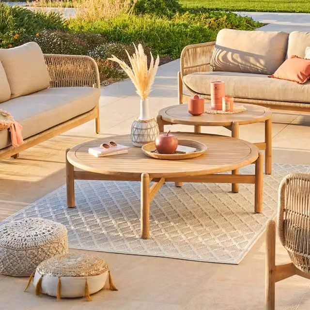 Mesa de centro redonda de jardín Deona Hespéride en madera de acacia color beige, An/P/Al: 120 x 38 cm