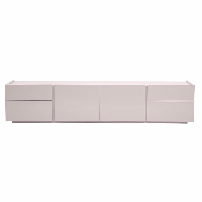 Miliboo Mueble para TV ISAURE de diseño moderno en color beige lacado brillante con almacenamiento Ancho: 199,8 cm