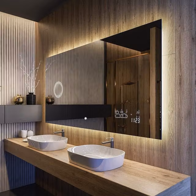 Espejo de baño LED Artforma L58 con luz blanco cálido y frío, diseño rectangular moderno en color blanco, An: 160 cm, Al: 100 cm