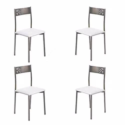 Set de 4 sillas MOMMA HOME modelo TABARCA en color blanco y plata con estructura de metal y acabado en ecopiel An/P/Al: 41 x 47 x 86 cm