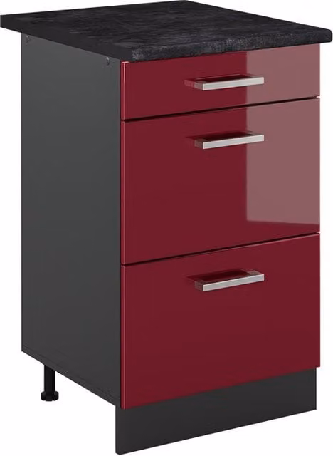 Mueble bajo de cocina Vicco R-Line en rojo de alto brillo y antracita con encimera de 50 cm An/P/Al: 50 x 33 x 81,6 cm