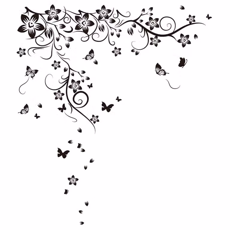 Vinilo decorativo de pared con diseño de mariposas y motivos botánicos WALPLUS, color negro, An/Al: 130 x 150 cm