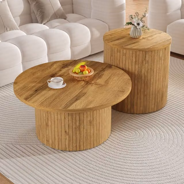 Mesas de centro nido redondas MODENVIE de estilo minimalista en MDF laminado, color marrón y beige, para tu salón