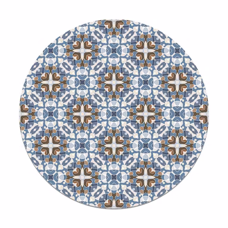 Alfombra redonda de estilo oriental azul con diseño hidráulico en polipropileno, resistente a las manchas, Diámetro: 190 cm