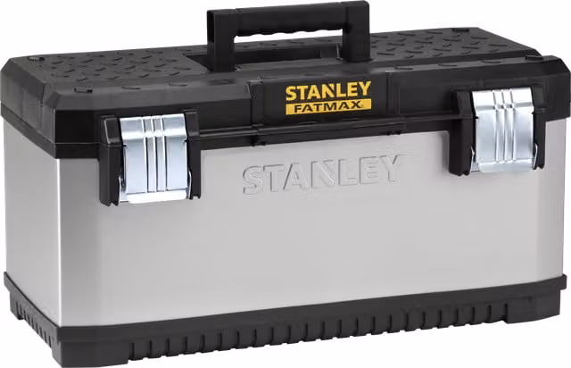 Caja de herramientas Stanley Fatmax metálica en gris y negro con estructura de metal y polipropileno, capacidad de 50 litros, modelo 1-95-616