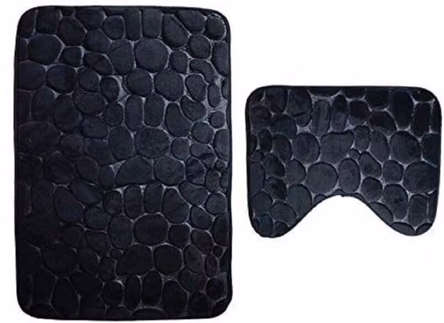 Juego de 3 alfombrillas de baño LIIYIELA de microfibra antideslizantes y lavables en negro, incluye 2 alfombrillas de 50 x 80 cm y 1 alfombrilla de pedestal de 40 x 50 cm