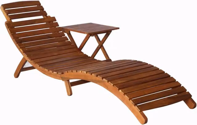Tumbona con mesa lateral SYFAX de madera de acacia aceitada en color marrón para jardín o terraza