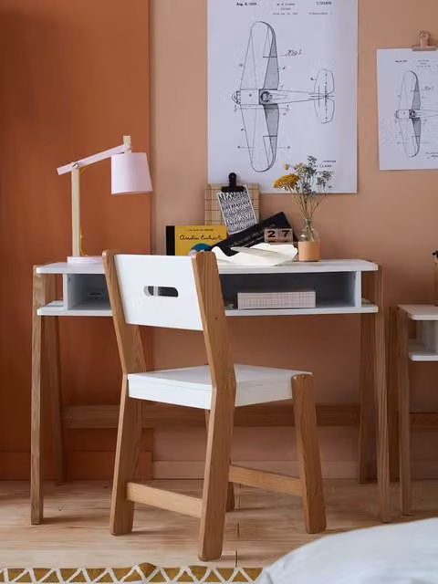 Escritorio infantil VERTBAUDET de estilo escandinavo en color blanco y madera clara, An/P/Al: 104 x 60 x 75 cm