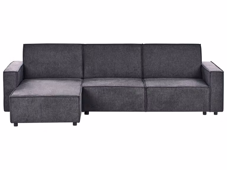 Sofá cama esquinero Beliani de 3 plazas reversible en tela gris con función click-clack para salón