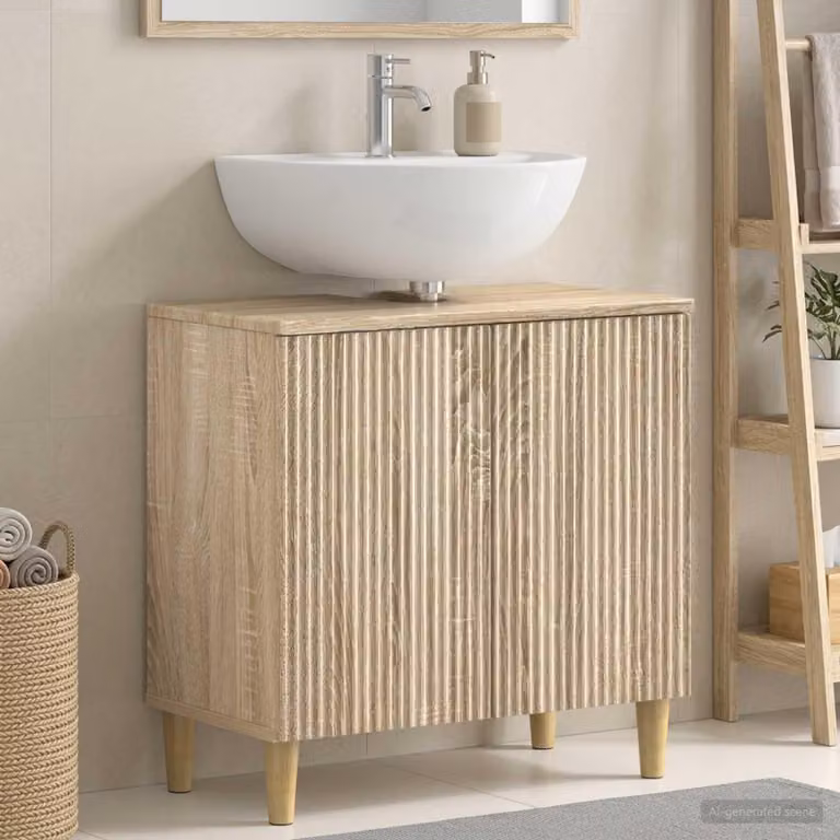 Mueble para lavabo Prolenta de estilo moderno en madera de roble color marrón, An/P/Al: 59,5 x 31,5 x 59 cm