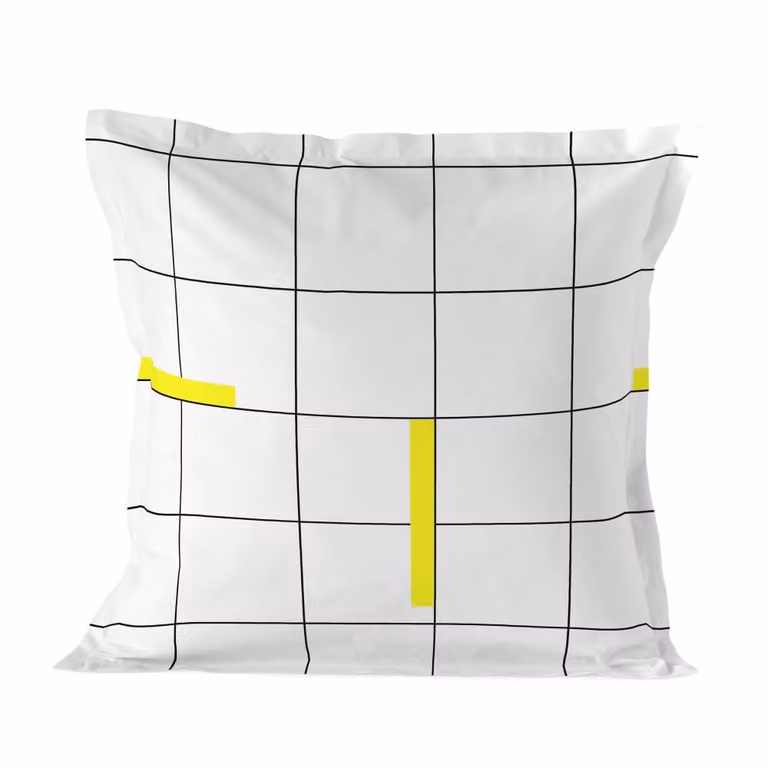 Funda de almohada Happy Friday de algodón multicolor y blanca, reversible y transpirable, 80 x 80 cm