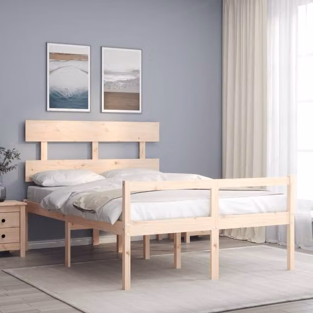 Cama para personas mayores Maison Exclusive con cabecero de madera maciza de pino en color blanco, An/P/Al: 120 x 200 x 125,5 cm