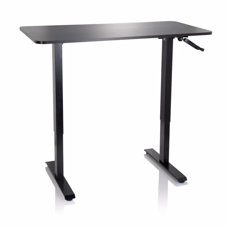Escritorio de pie ajustable hjh OFFICE con placa de MDF y armazón de acero negro para oficina en casa