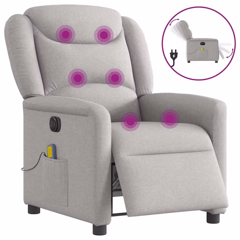 Sillón reclinable de masaje eléctrico vidaXL en tela gris nube para adultos