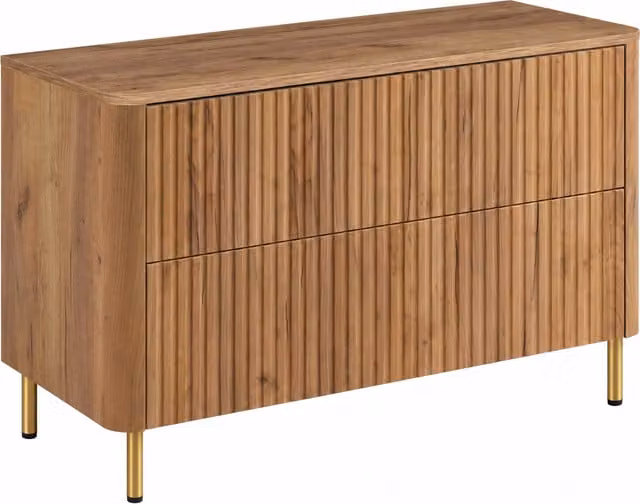 Mueble de baño moderno 3XE LIVING en roble craft con encimera de madera y patas doradas, An/P/Al: 100,8 x 44,2 x 65 cm