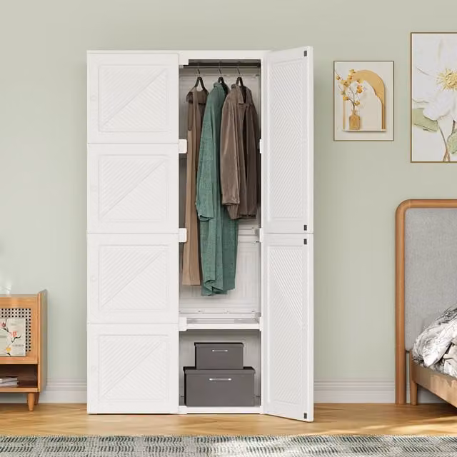 Armario Plegable NAHILIMI de 6 Puertas y 6 Compartimentos con Barra para Colgar, Estilo Escandinavo, Blanco, An/P/Al: 69 x 50 x 136 cm