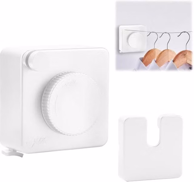 Tendedero de pared retráctil IOOMVOL con cable de acero de 4,8 m y tensor, color blanco