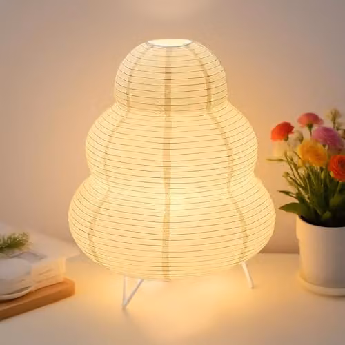 Pantalla de papel de arroz Leikurvo en color blanco para lámpara de mesa o de pie, casquillo E14, Altura: 26 cm