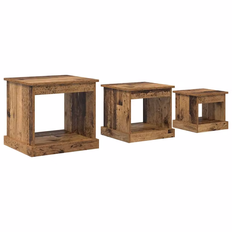 Set de 3 mesas de café vidaXL de madera recuperada estilo rústico en color marrón, An/P/Al: 48 x 45 x 45 cm