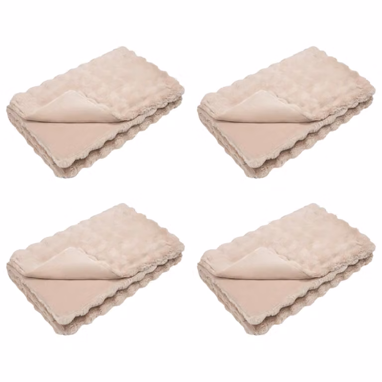 Set de 4 mantas de pelo sintético antideslizantes vidaXL Olite, color beige