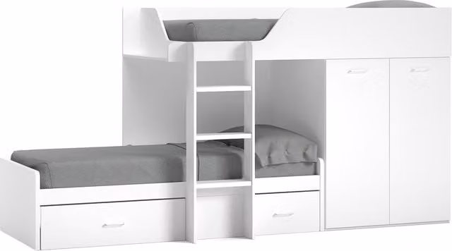 Cama tren infantil Noel de El Corte Inglés con armario integrado y cajones, color blanco, An/P/Al: 90 x 190 cm