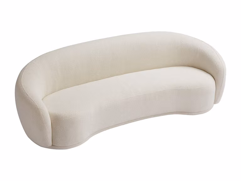 Sofá de 3 plazas BOVANA en tela bouclé beige con estructura de madera sólida