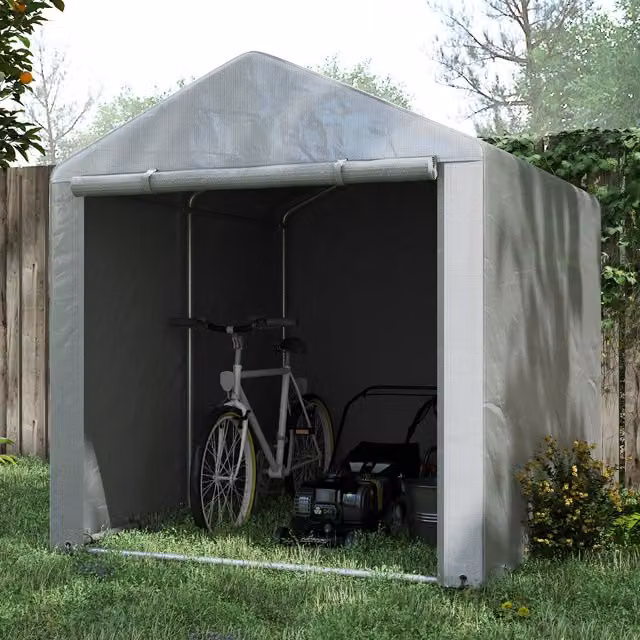 Caseta de jardín portátil PZCC tipo tienda de campaña en acero galvanizado con puerta enrollable para moto, bicicleta o herramientas, Gris Claro, An/P: 2,2 x 1,6 m