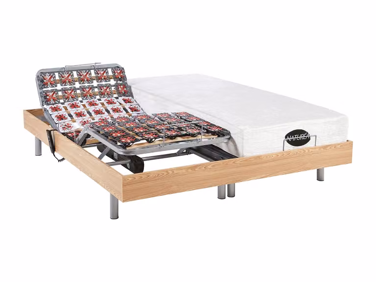 Cama articulada eléctrica LYSIS III de NATUREA con memoria de forma y bambú, Roble marrón topo, An/P/Al: 180 x 90 x 200 cm